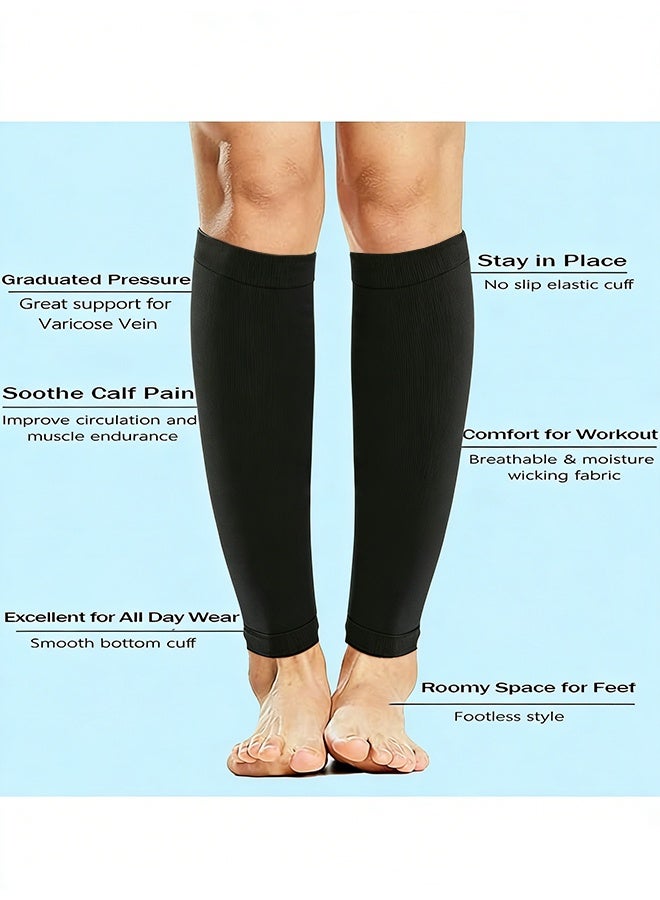 Calf Compression Sleeves for Men & Women - 15-20 mmHg Graduated Support for Running, Travel, and Daily Wear, Reduces Swelling and Fatigue (1 Pair, Black, M) - Image 2